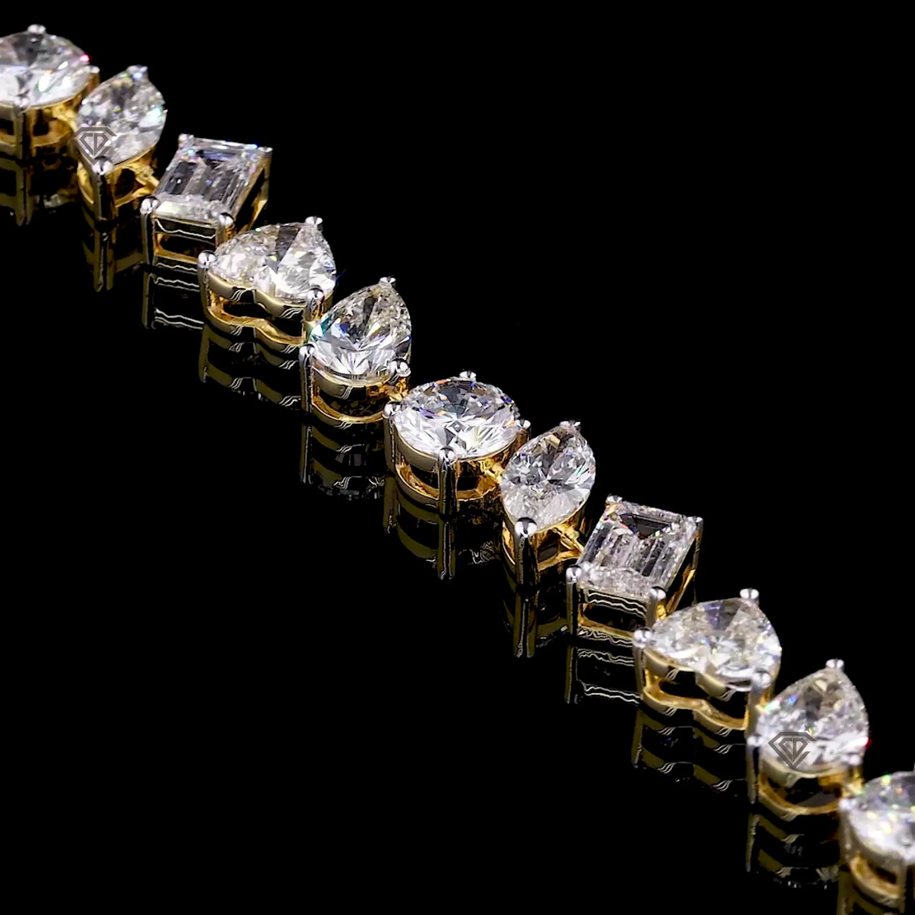 Mixed Cut Diamond Tennis Bracelet in Yellow Gold feature_image 1788931164_yellow-gold-pear-and-baguette-diamond-bracelet.webp.webp